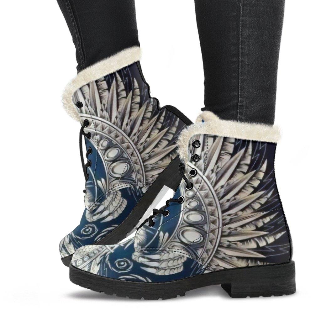 White Phoenix Rising Vegan Leather Boots with Faux Fur Lining - Manifestie