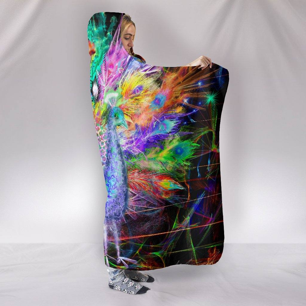 Electric Peacock Hooded Blanket | Plush, Premium Sherpa | Kids, Adult | Rainbow - Manifestie