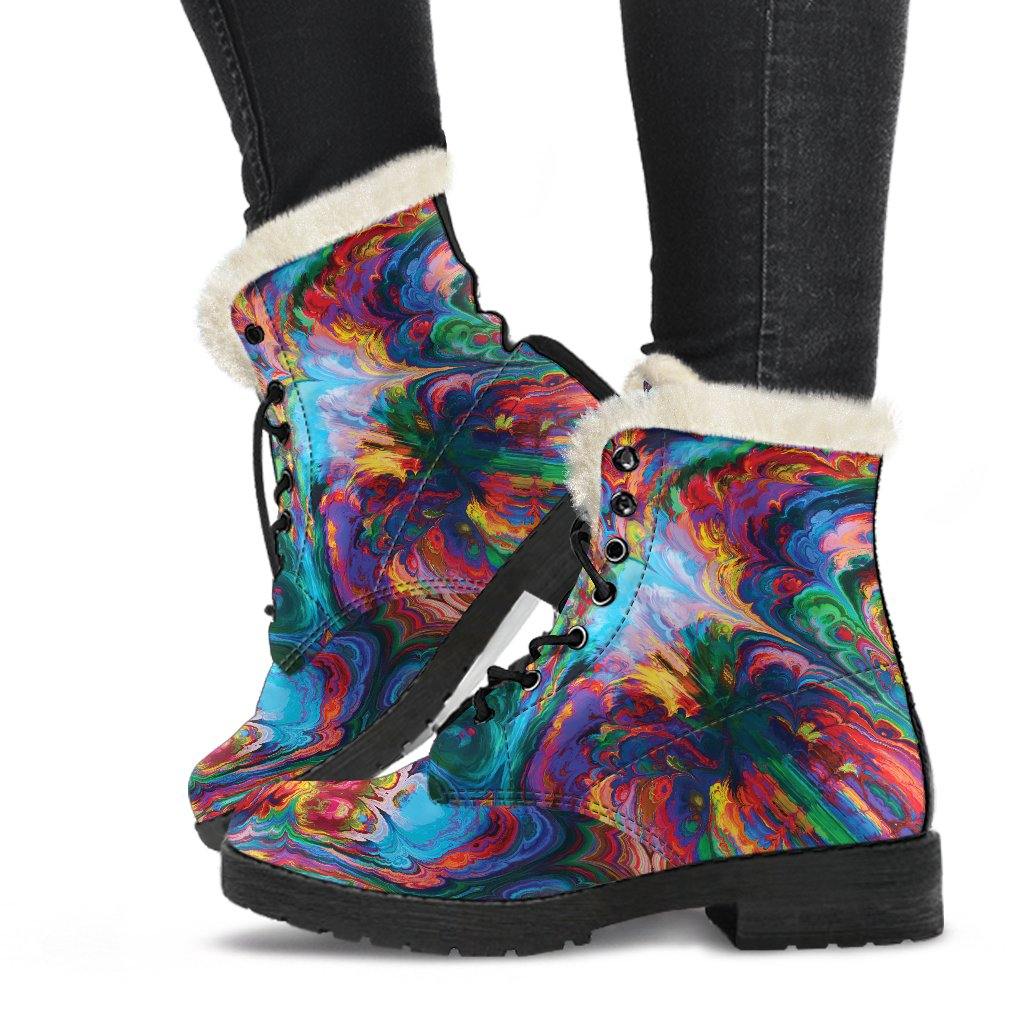 Abstract Paintings Vegan Leather Boots with Faux Fur Lining - Manifestie