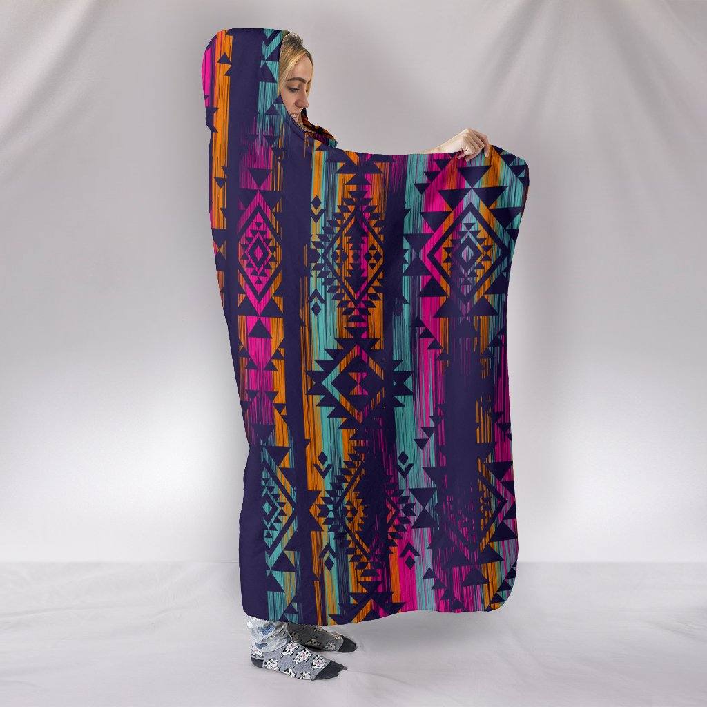 Multicolor Boho Hooded Blanket | Plush, Premium Sherpa | Kids, Adult | Tribal Pink - Manifestie