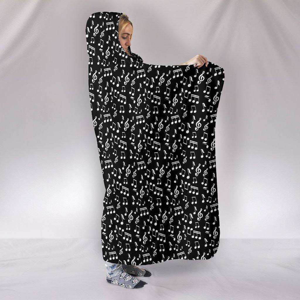 Musical Notes Hooded Blanket | Plush, Premium Sherpa | Kids, Adult | Black - Manifestie