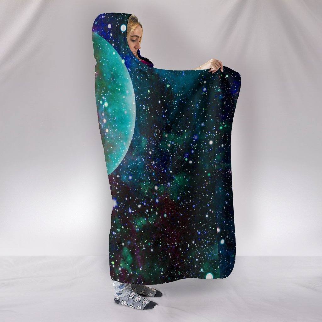 Galaxy Planet Hooded Blanket | Plush, Premium Sherpa | Kids, Adult | Green, Pink - Manifestie