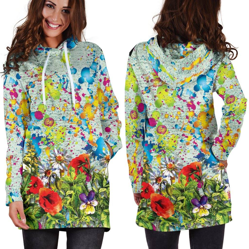 Colorful Flower Hoodie Dress | Longline Hoodie Sweatshirt - Manifestie