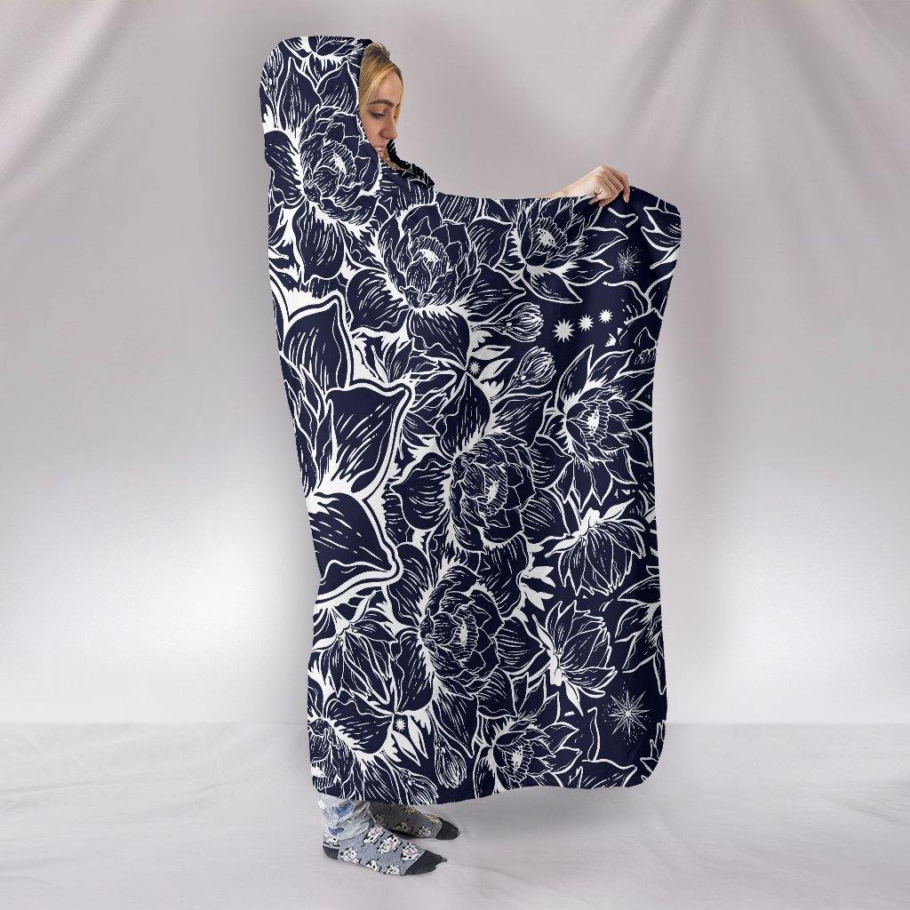 Black White Lotus Hooded Blanket - Manifestie