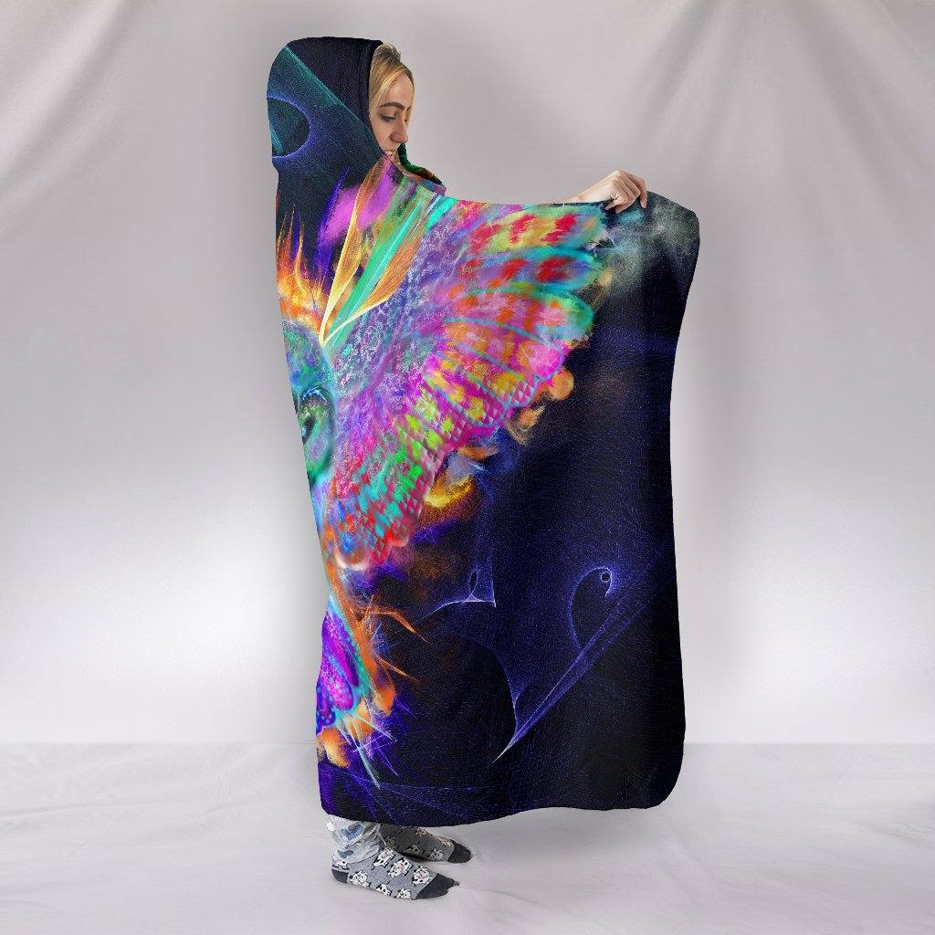 Electric Owl Hooded Blanket | Plush, Premium Sherpa | Kids, Adult | Rainbow - Manifestie