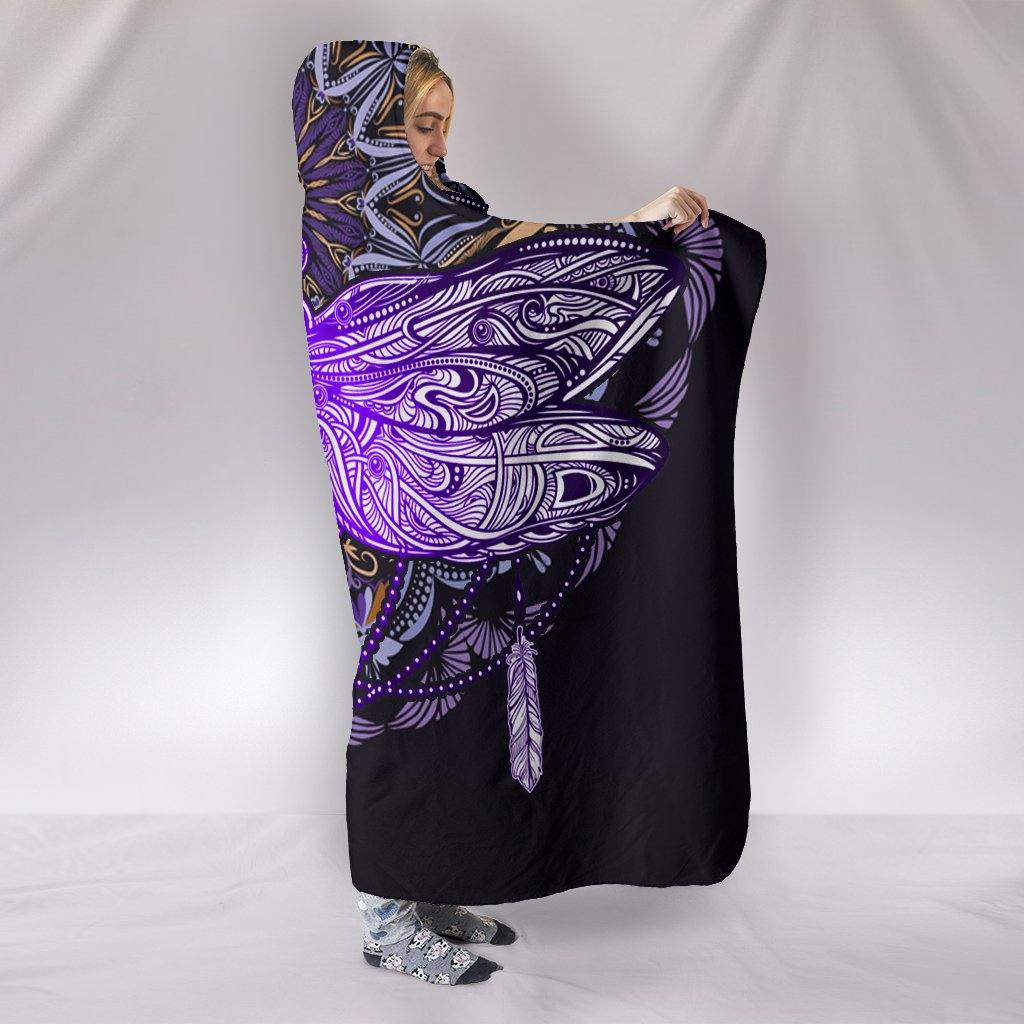 Purple Dragonfly Mandala Hooded Blanket | Plush, Premium Sherpa | Kids, Adult - Manifestie