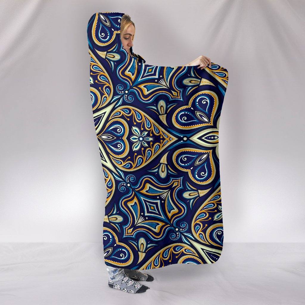 Blue Mosaic Flower Hooded Blanket | Plush, Premium Sherpa | Kids, Adult - Manifestie