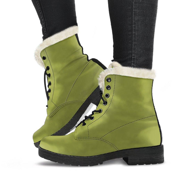 Chartreuse Vegan Leather Boots with Faux Fur Lining - Manifestie