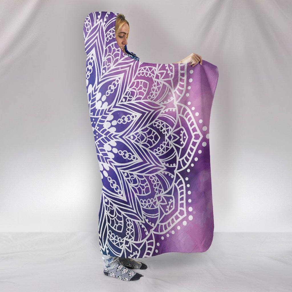 Yoga Mandala Hooded Blanket | Plush, Premium Sherpa | Kids, Adult | Blue Pink - Manifestie