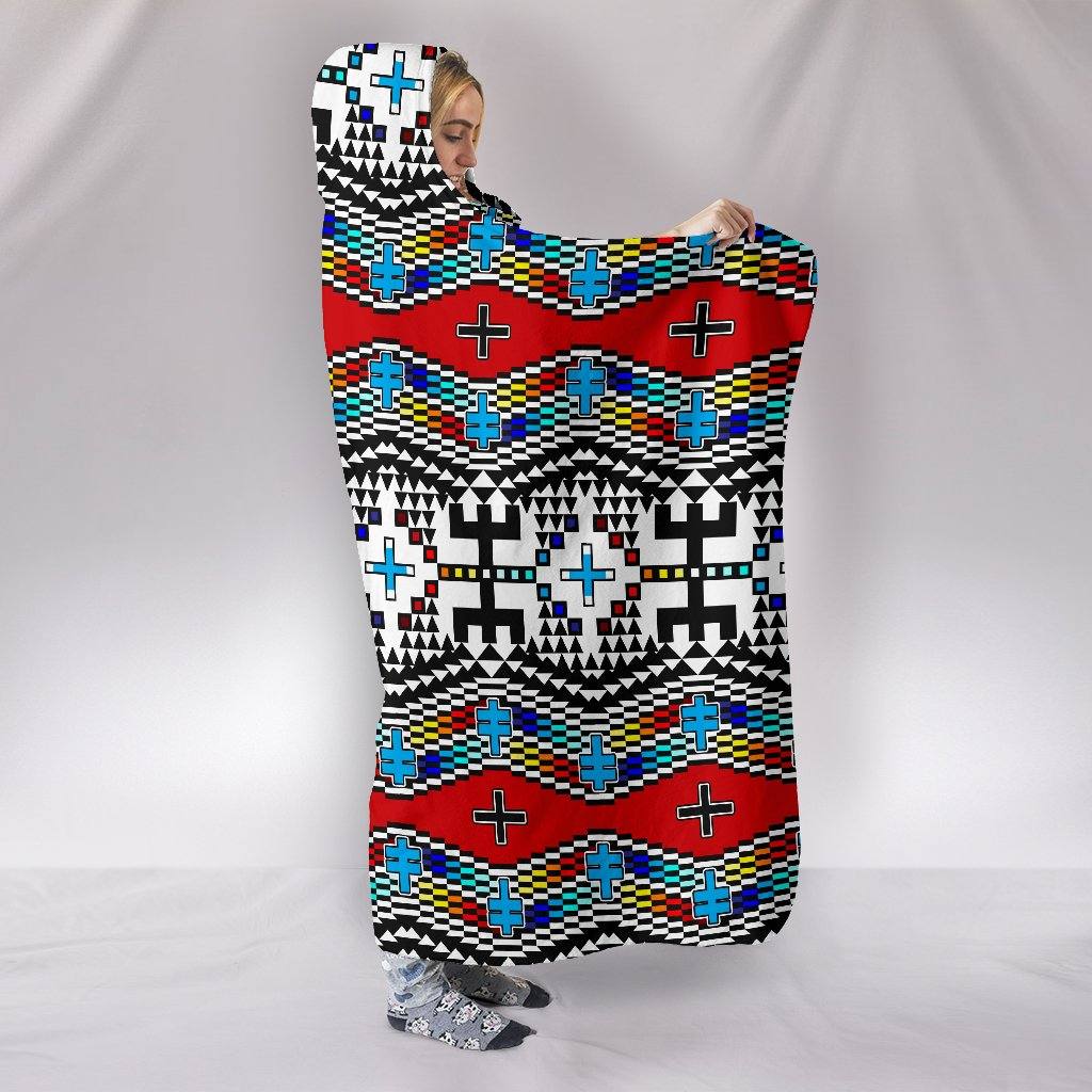 Geometric Tribe Hooded Blanket | Plush, Premium Sherpa | Kids, Adult | Red Blue - Manifestie