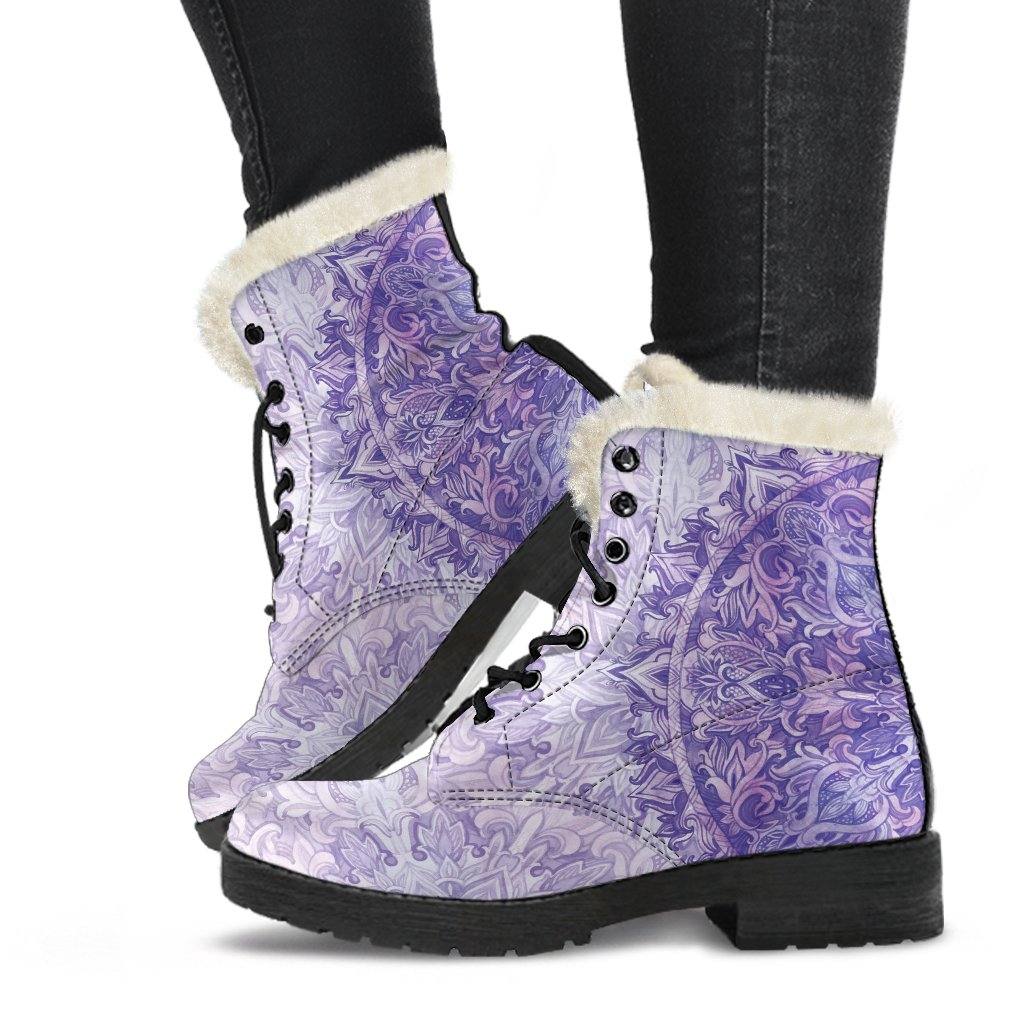 Lilac Queen Vegan Leather Boots with Faux Fur Lining - Manifestie