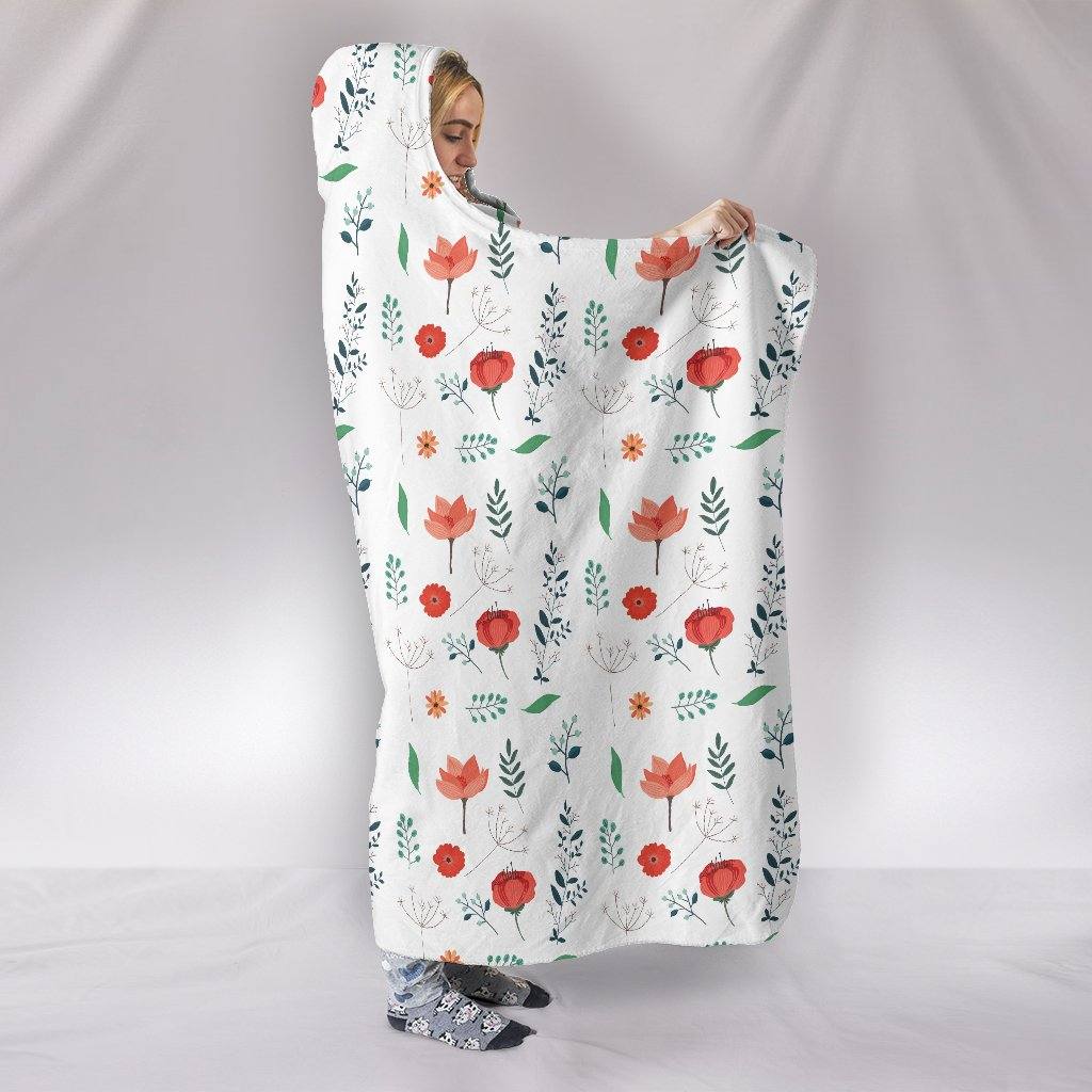 Poppies and Leaves Hooded Blanket | Plush, Premium Sherpa | Kids, Adult | Orange - Manifestie
