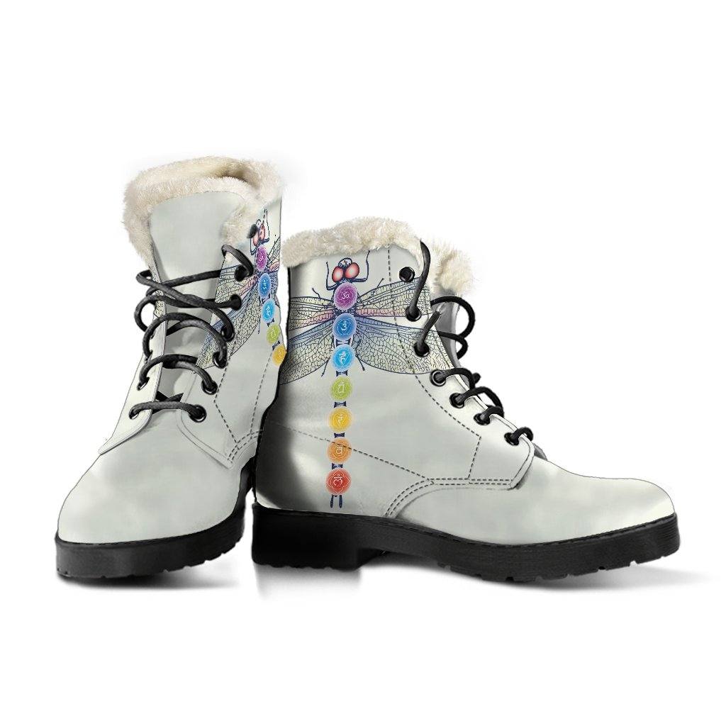Chakra Dragonfly Light Vegan Leather Boots with Faux Fur Lining - Manifestie