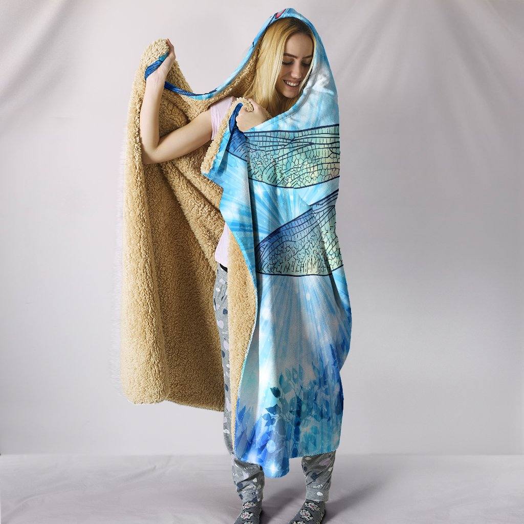 Blue Tie Dye Dragonfly Hooded Blanket | Plush, Premium Sherpa | Kids, Adult - Manifestie