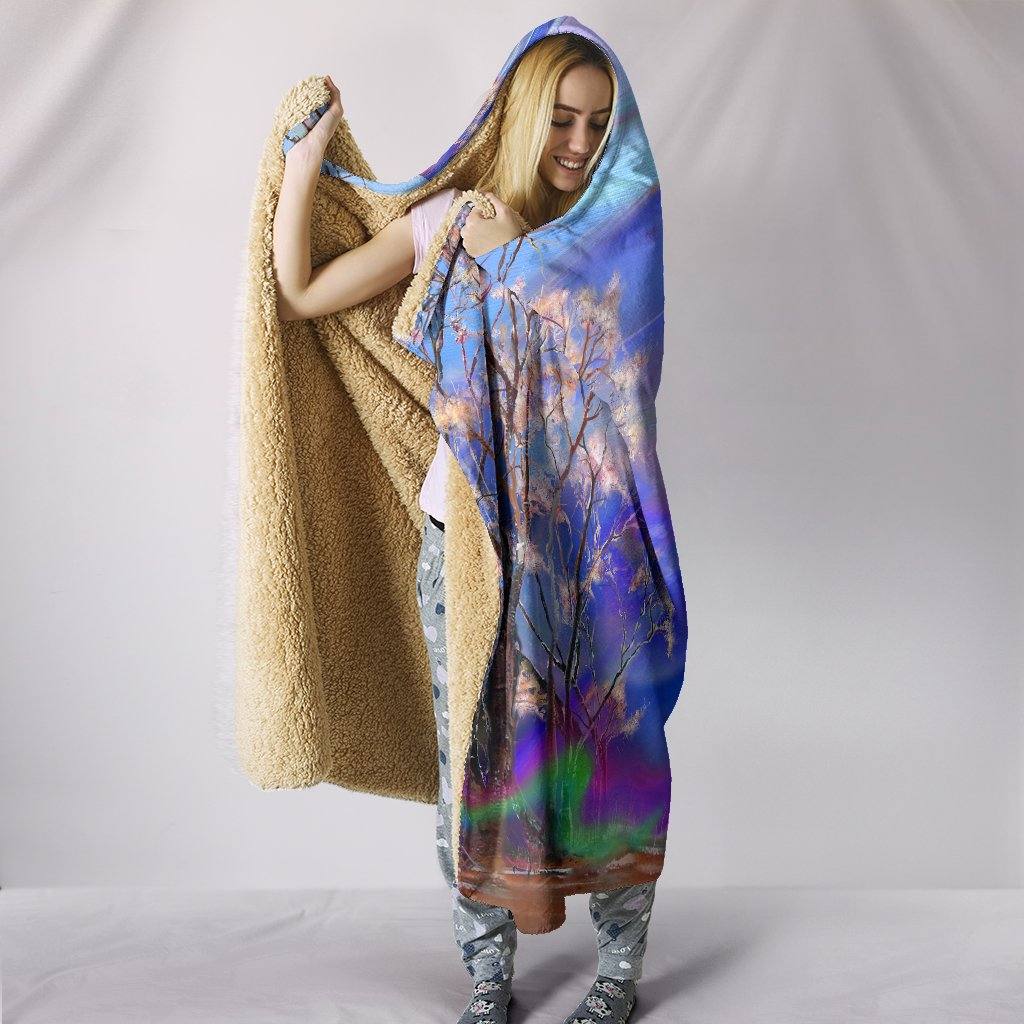 Surreal Night Hooded Blanket | Plush, Premium Sherpa | Kids, Adult | Blue, Pink - Manifestie
