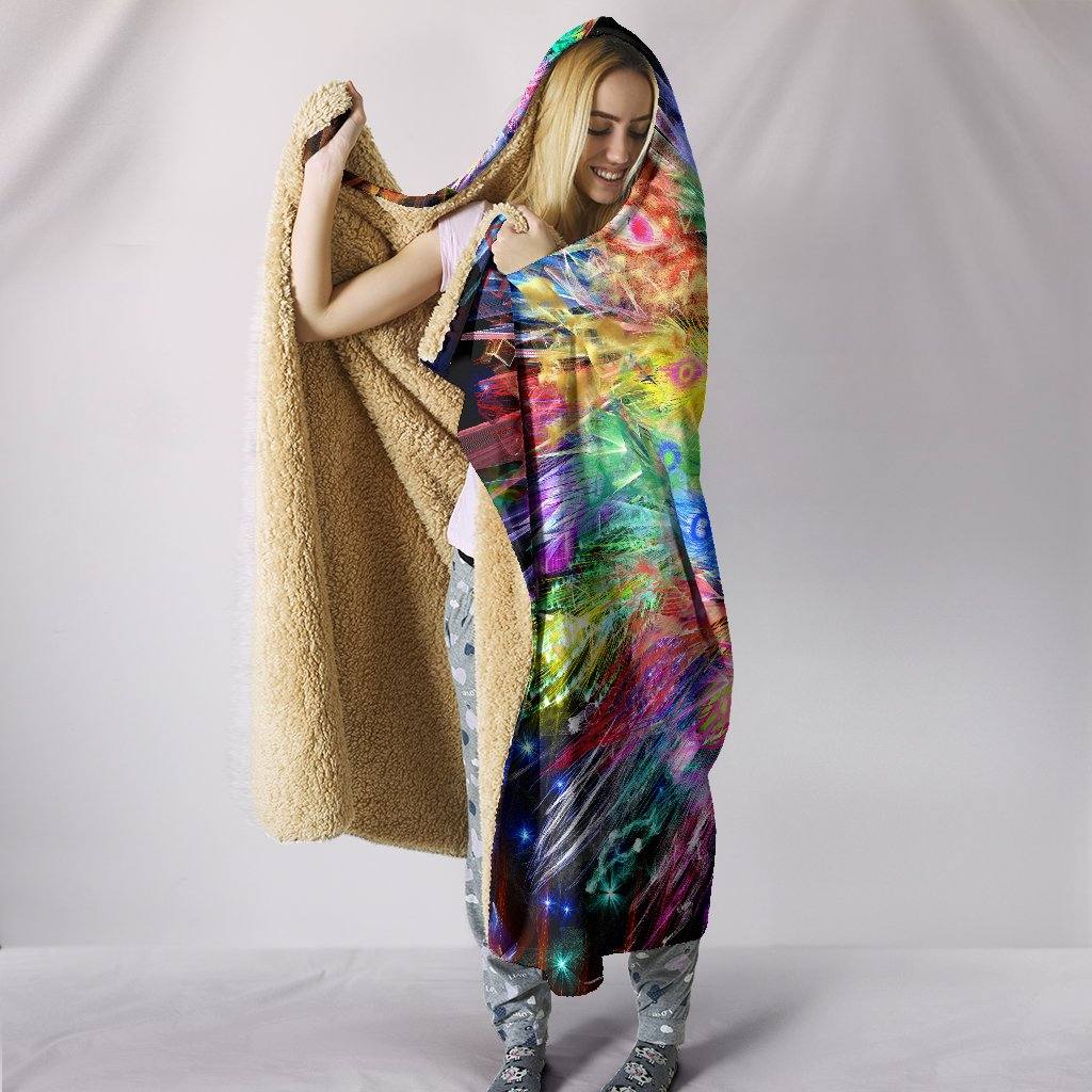 Electric Peacock Hooded Blanket | Plush, Premium Sherpa | Kids, Adult | Rainbow - Manifestie