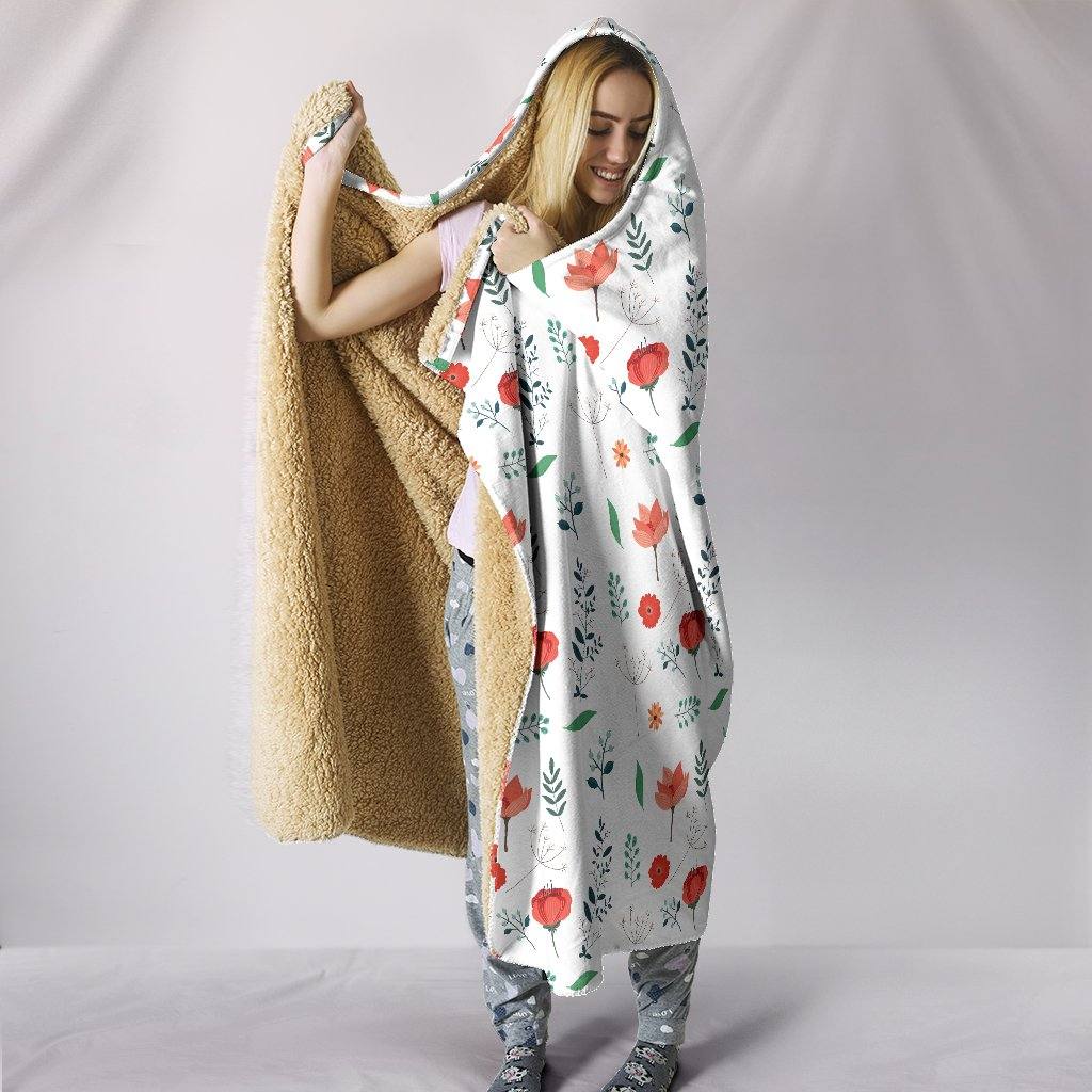Poppies and Leaves Hooded Blanket | Plush, Premium Sherpa | Kids, Adult | Orange - Manifestie