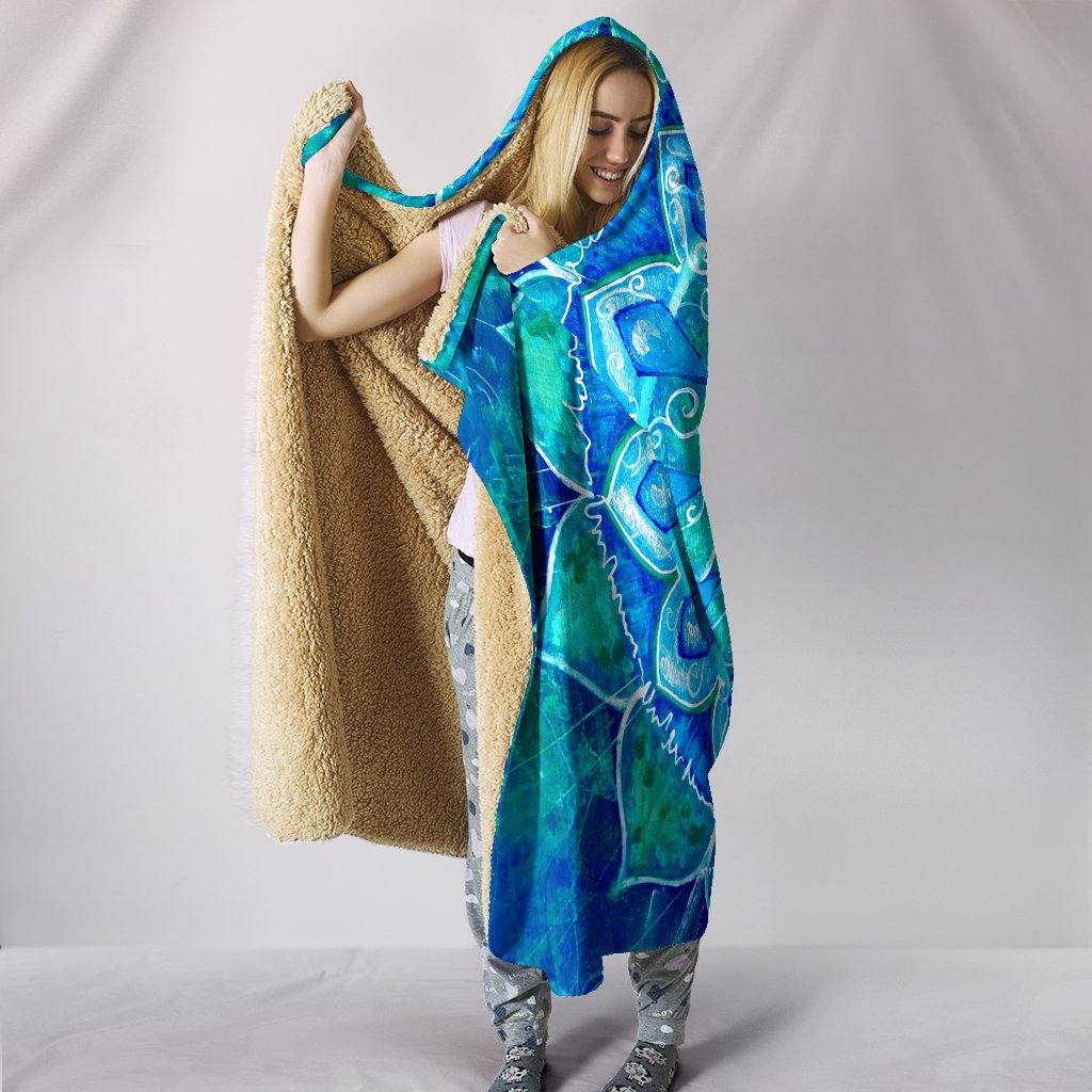 Blue Mandala Hooded Blanket | Plush, Premium Sherpa Lining | Blue - Manifestie