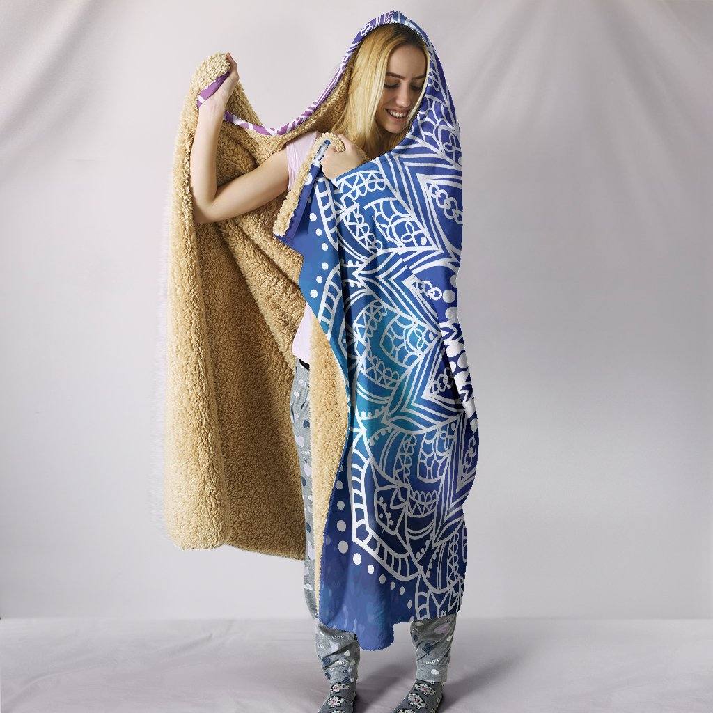 Yoga Mandala Hooded Blanket | Plush, Premium Sherpa | Kids, Adult | Blue Pink - Manifestie