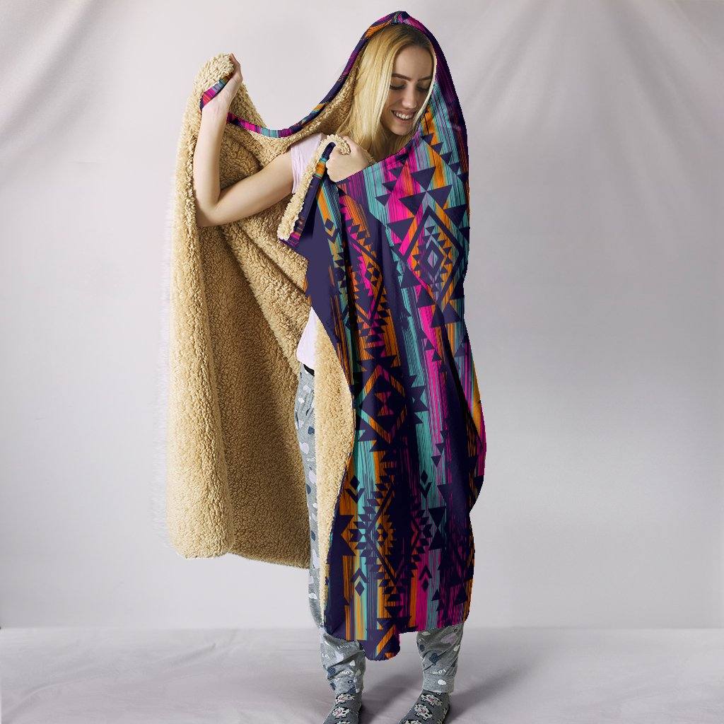 Multicolor Boho Hooded Blanket | Plush, Premium Sherpa | Kids, Adult | Tribal Pink - Manifestie