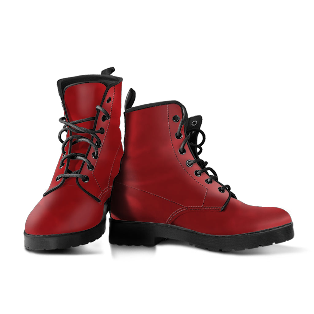 Crimson Red Memory Foam Boots | All Season Lace Up Boots | Vegan Leather Combat Boot