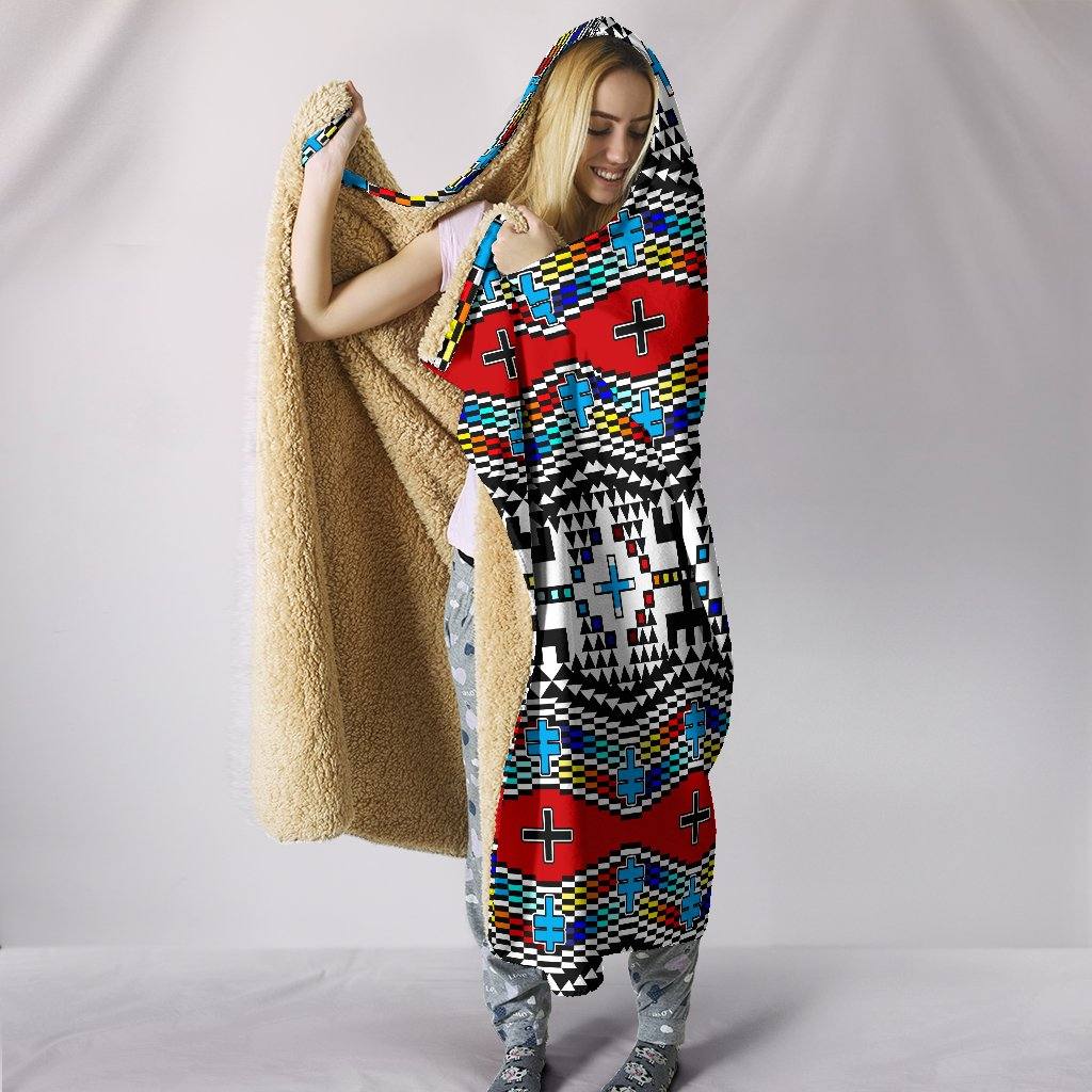 Geometric Tribe Hooded Blanket | Plush, Premium Sherpa | Kids, Adult | Red Blue - Manifestie