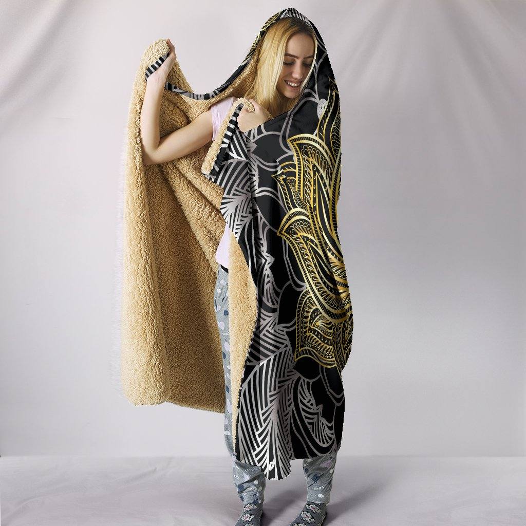Golden Lotus Hooded Blanket | Plush, Premium Sherpa | Kids, Adult | Black - Manifestie