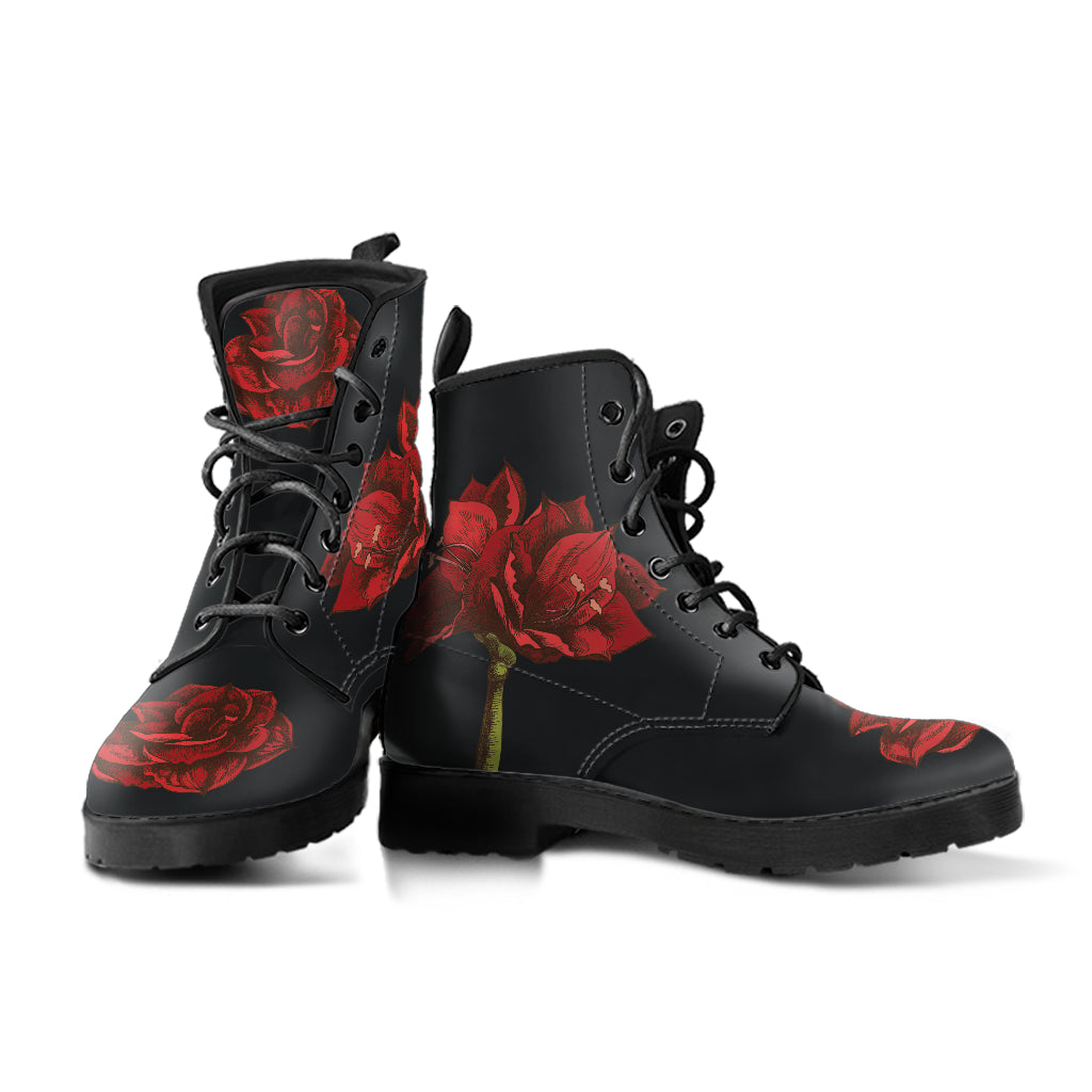 Amaryllis Flower  Memory Foam Boots | All Season Lace Up Boots | Vegan Leather Combat Boot