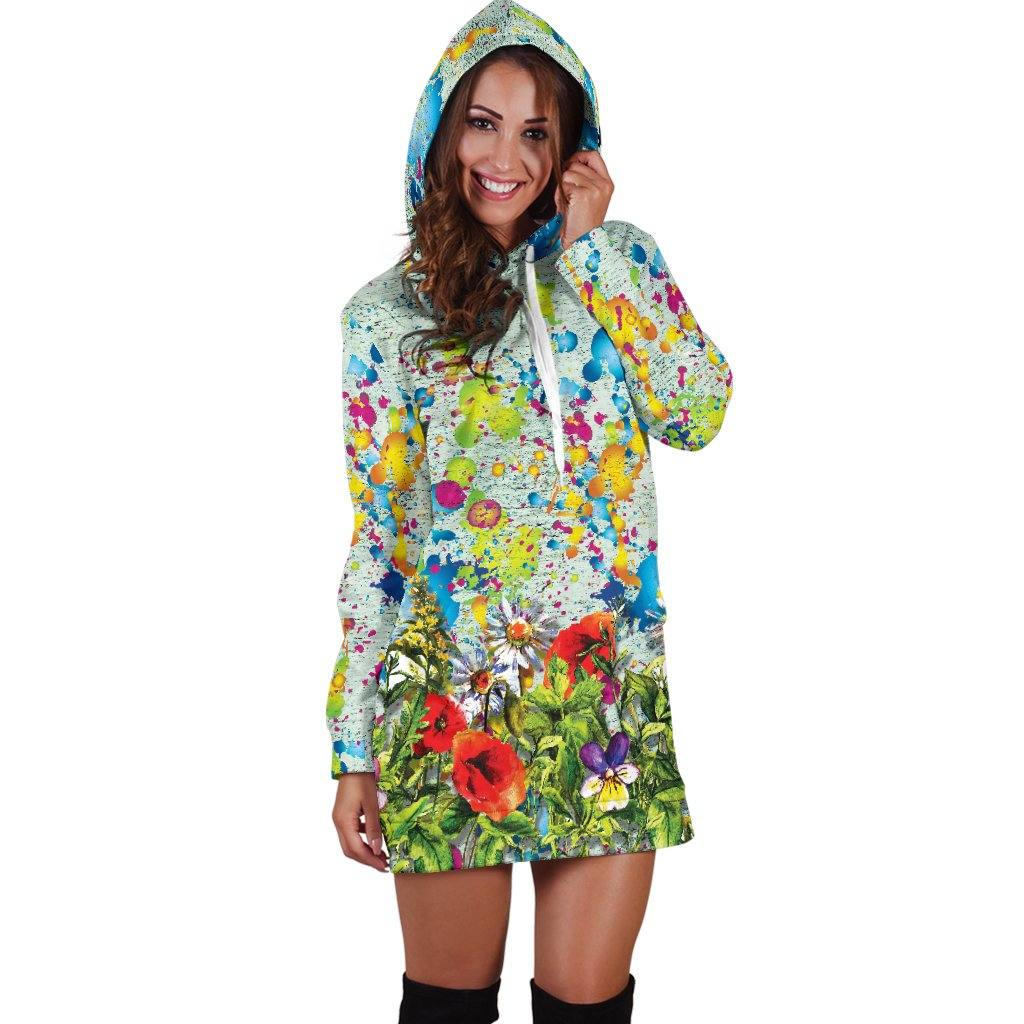 Colorful Flower Hoodie Dress | Longline Hoodie Sweatshirt - Manifestie