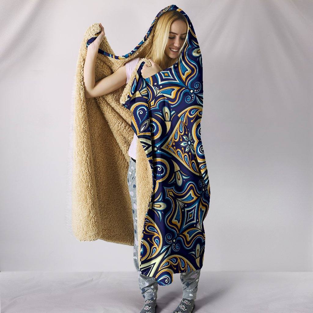Blue Mosaic Flower Hooded Blanket | Plush, Premium Sherpa | Kids, Adult - Manifestie