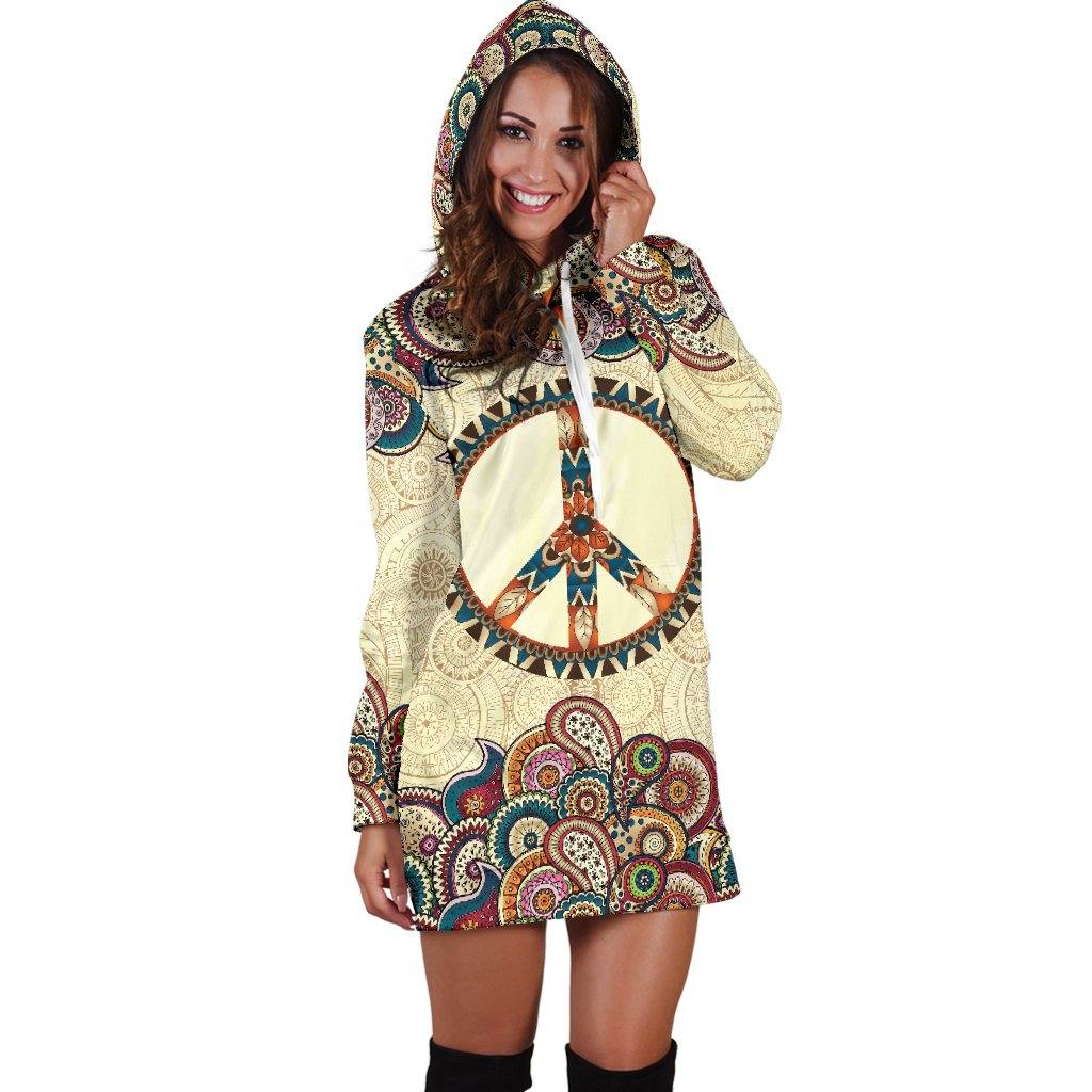 Peace and Mandala Hoodie Dress | Longline Hoodie Sweatshirt - Manifestie