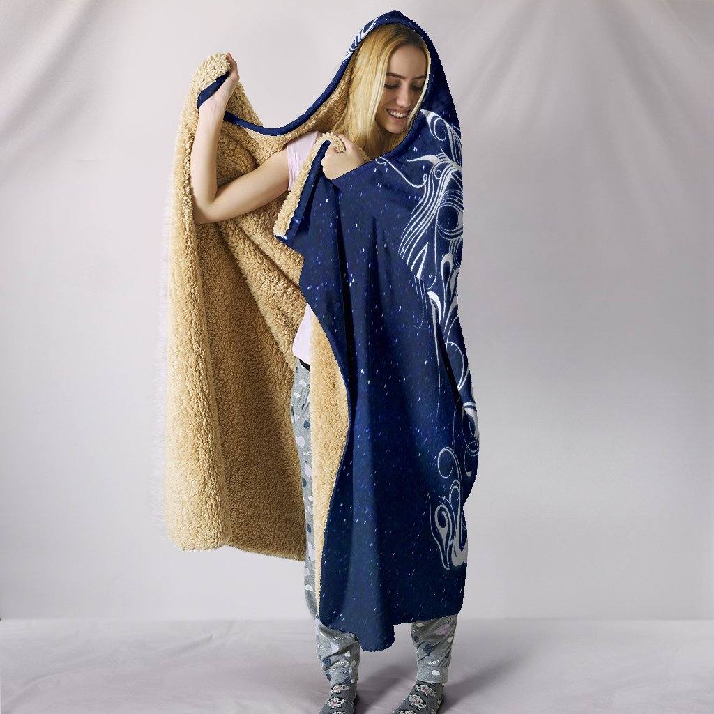 Starry Night Horse Hooded Blanket | Plush, Premium Sherpa | Kids, Adult | Blue - Manifestie