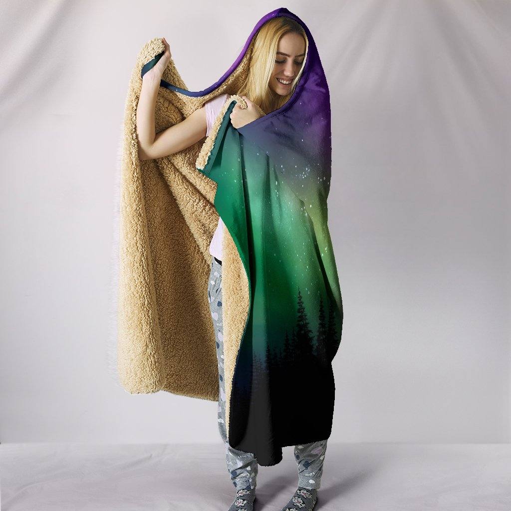 Northern Lights Hooded Blanket | Plush, Premium Sherpa | Kids, Adult | Rainbow - Manifestie