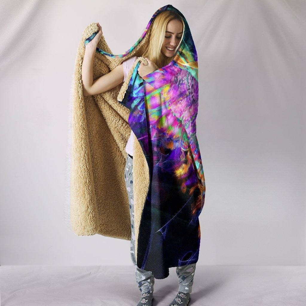 Electric Owl Hooded Blanket | Plush, Premium Sherpa | Kids, Adult | Rainbow - Manifestie