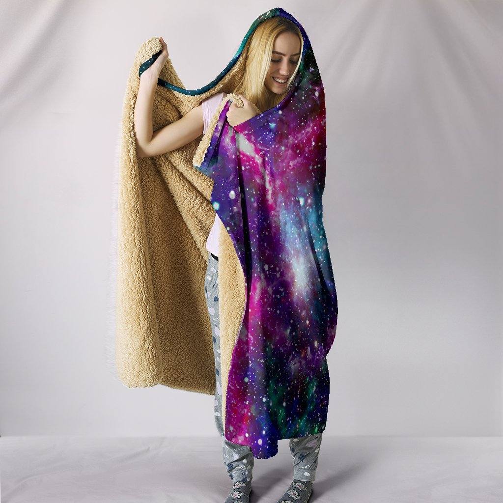 Galaxy Planet Hooded Blanket | Plush, Premium Sherpa | Kids, Adult | Green, Pink - Manifestie