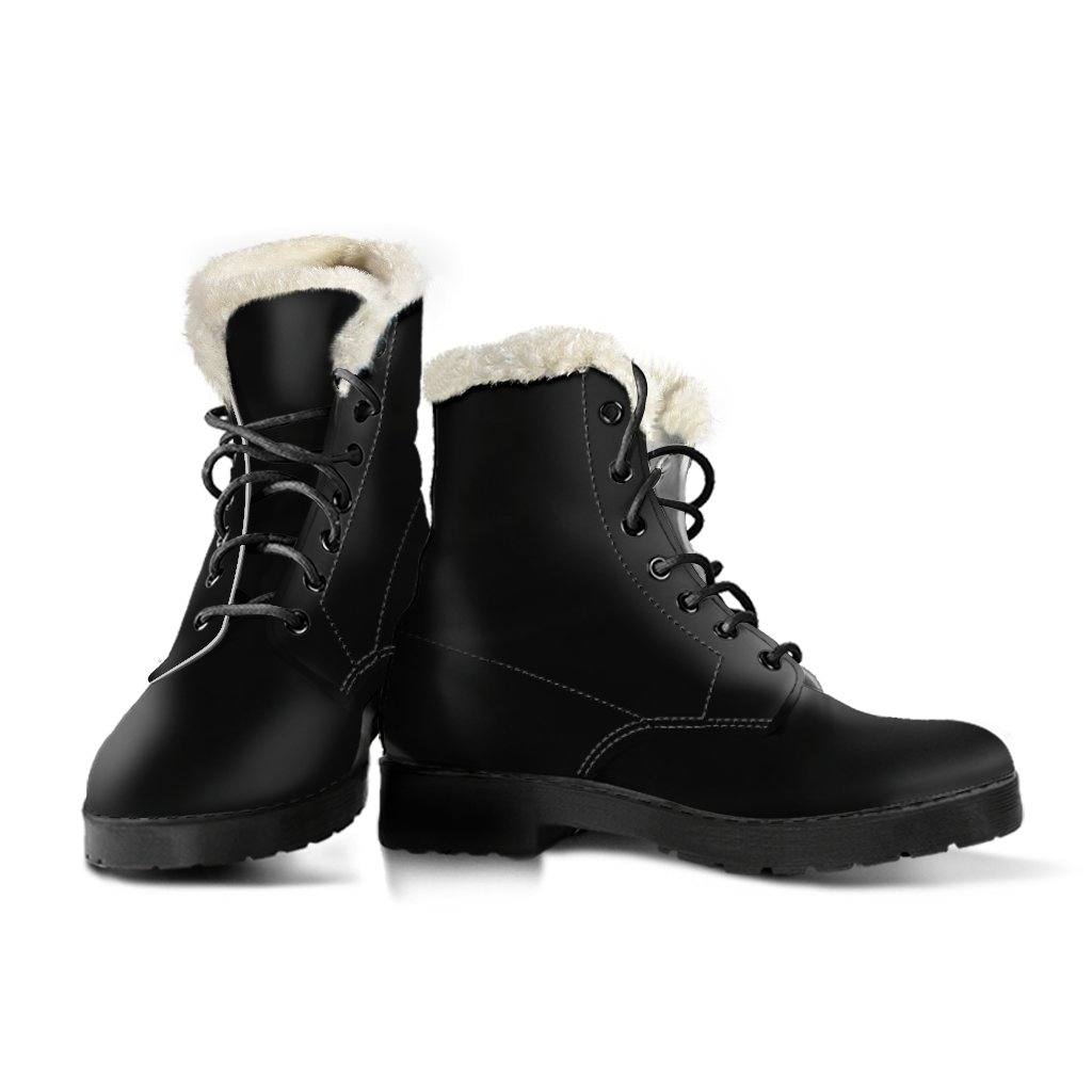 Black Vegan Leather Boots With Faux Fur Lining - Manifestie