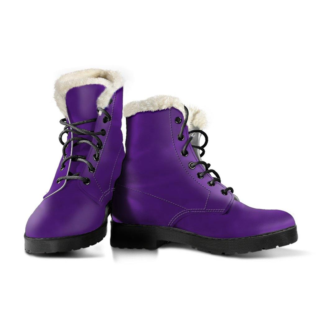 Purple Vegan Leather Boots With Faux Fur Lining - Manifestie