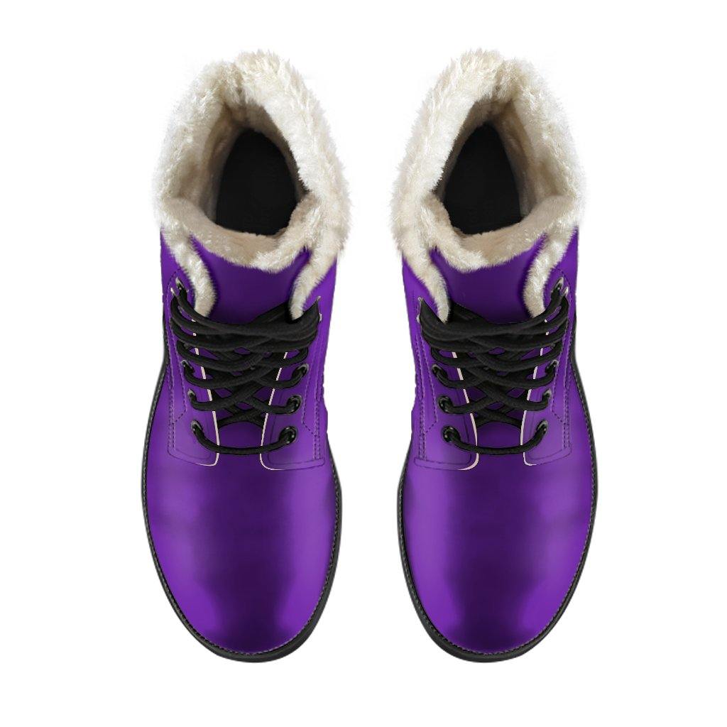 Purple Vegan Leather Boots With Faux Fur Lining - Manifestie