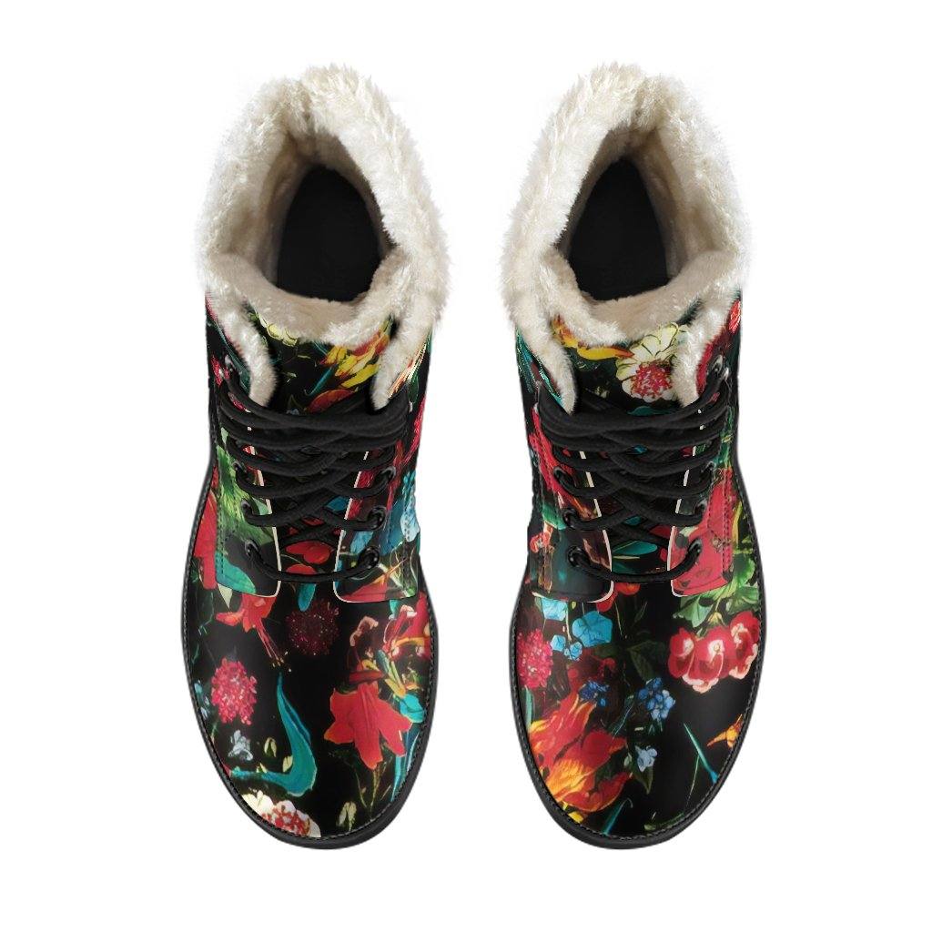 Flower Festival Vegan Leather Boots with Faux Fur Lining - Manifestie