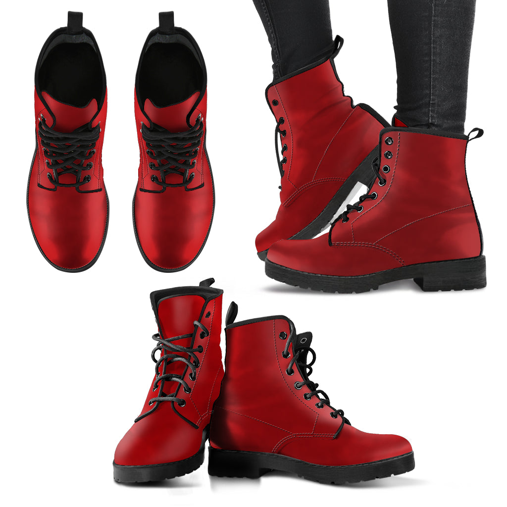 Crimson Red Memory Foam Boots | All Season Lace Up Boots | Vegan Leather Combat Boot