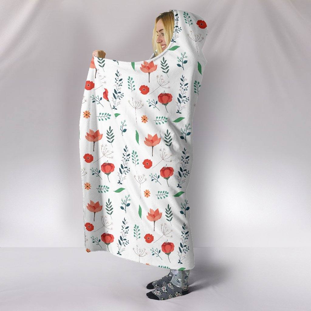 Poppies and Leaves Hooded Blanket | Plush, Premium Sherpa | Kids, Adult | Orange - Manifestie