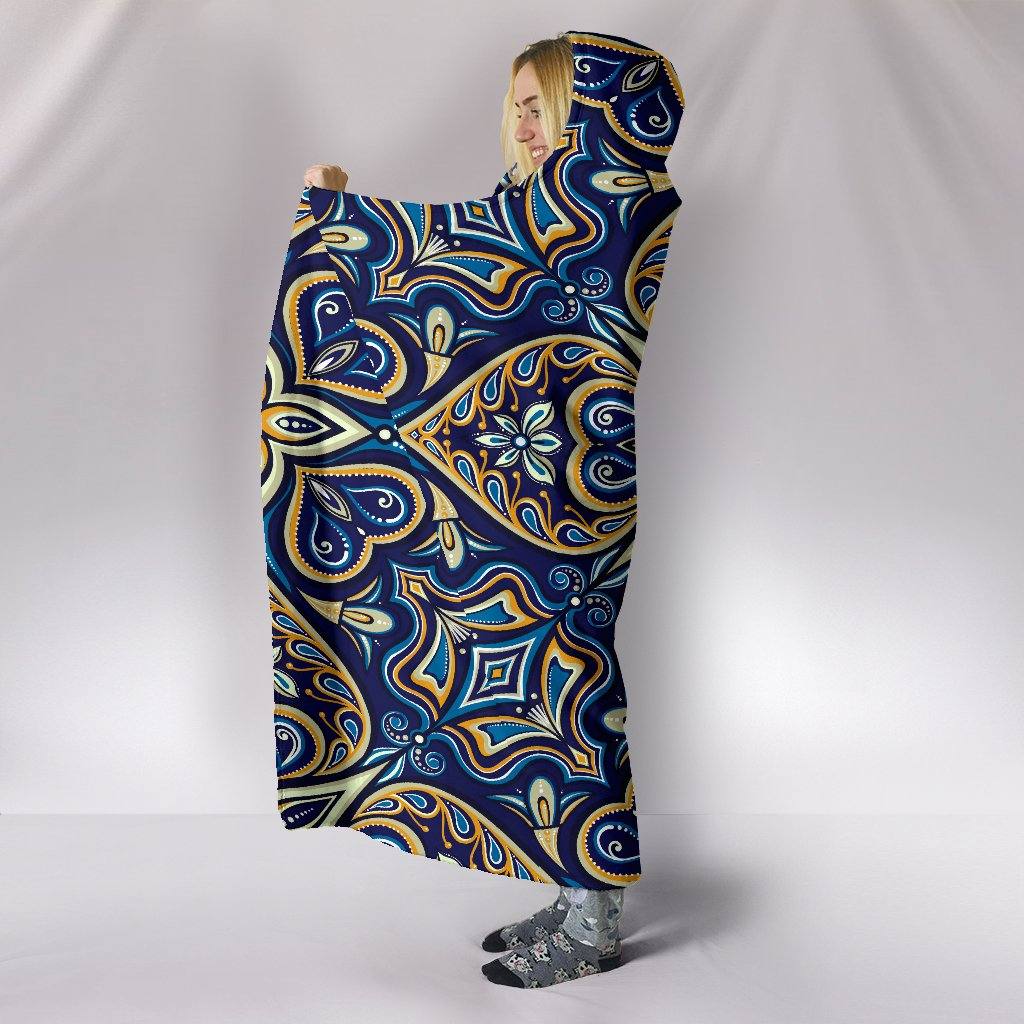 Blue Mosaic Flower Hooded Blanket | Plush, Premium Sherpa | Kids, Adult - Manifestie