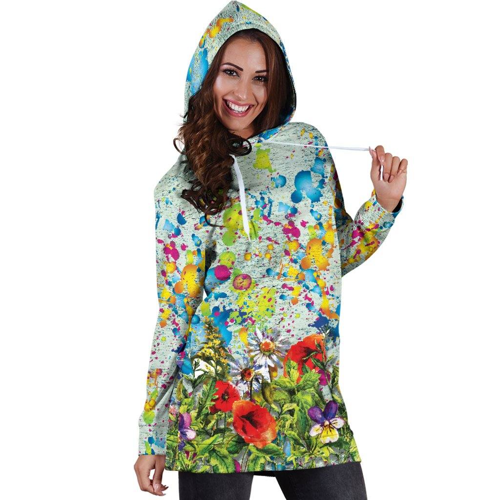 Colorful Flower Hoodie Dress | Longline Hoodie Sweatshirt - Manifestie