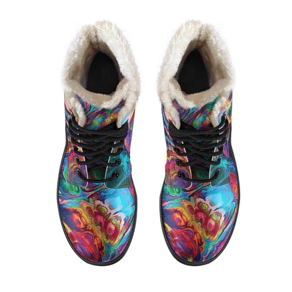 Abstract Paintings Vegan Leather Boots with Faux Fur Lining - Manifestie