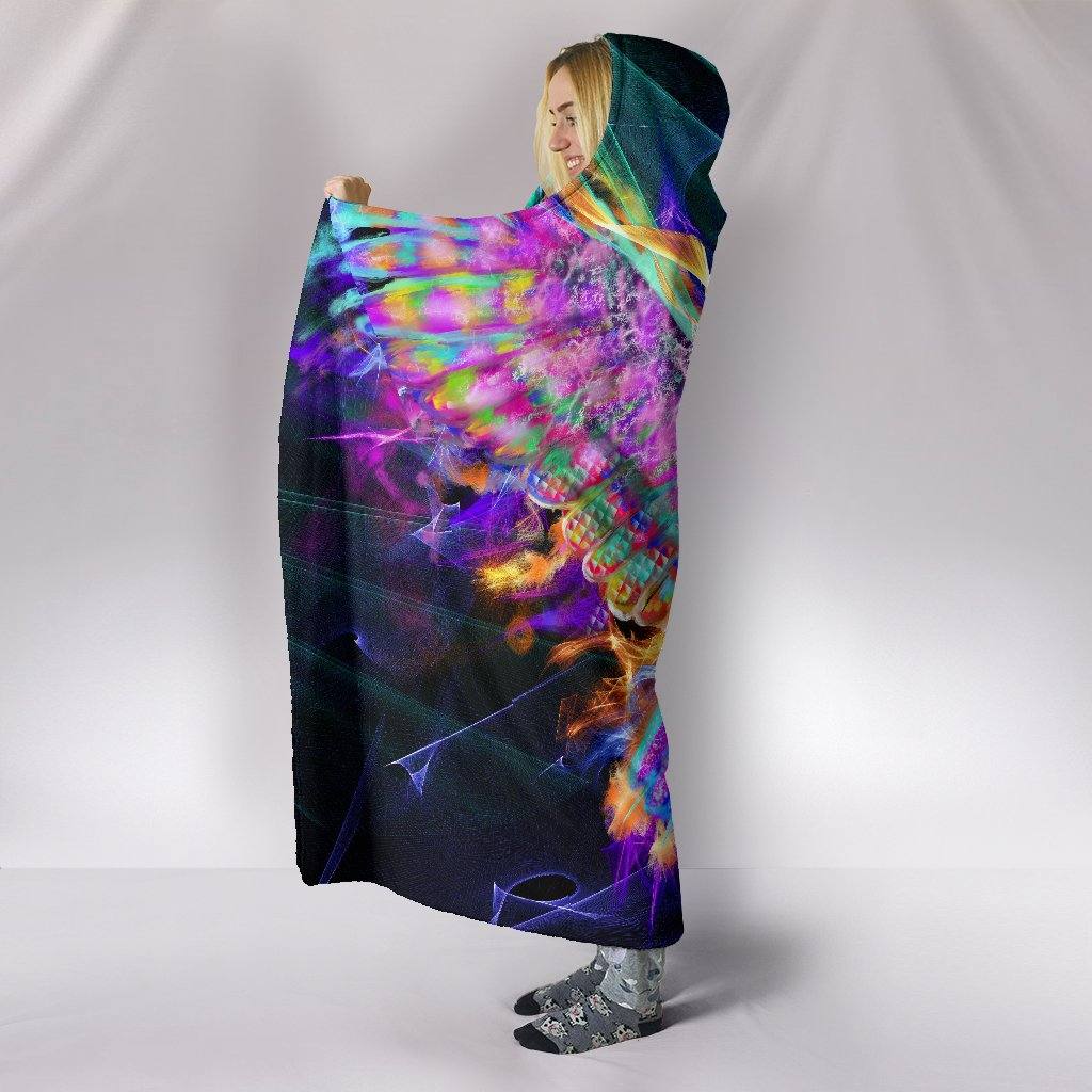 Electric Owl Hooded Blanket | Plush, Premium Sherpa | Kids, Adult | Rainbow - Manifestie