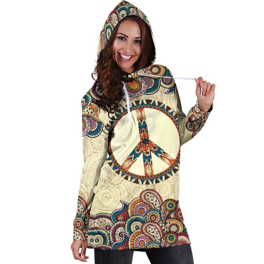 Peace and Mandala Hoodie Dress | Longline Hoodie Sweatshirt - Manifestie