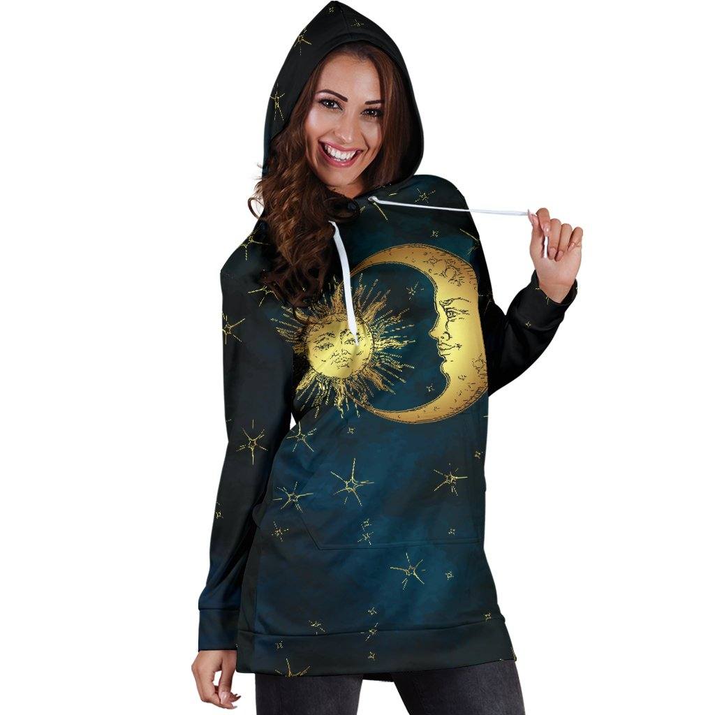 Gold Sun and Moon Hoodie Dress | Longline Hoodie Sweatshirt - Manifestie