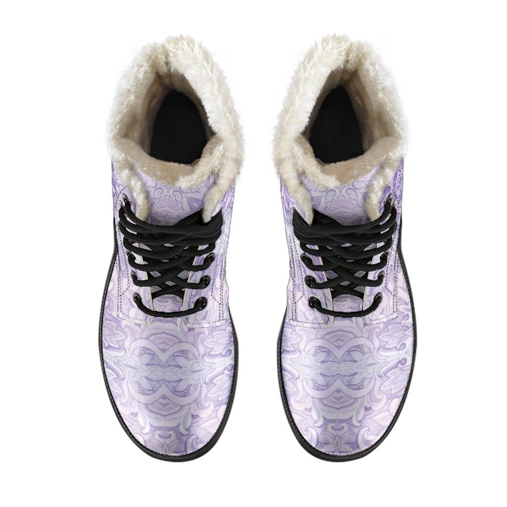 Lilac Queen Vegan Leather Boots with Faux Fur Lining - Manifestie