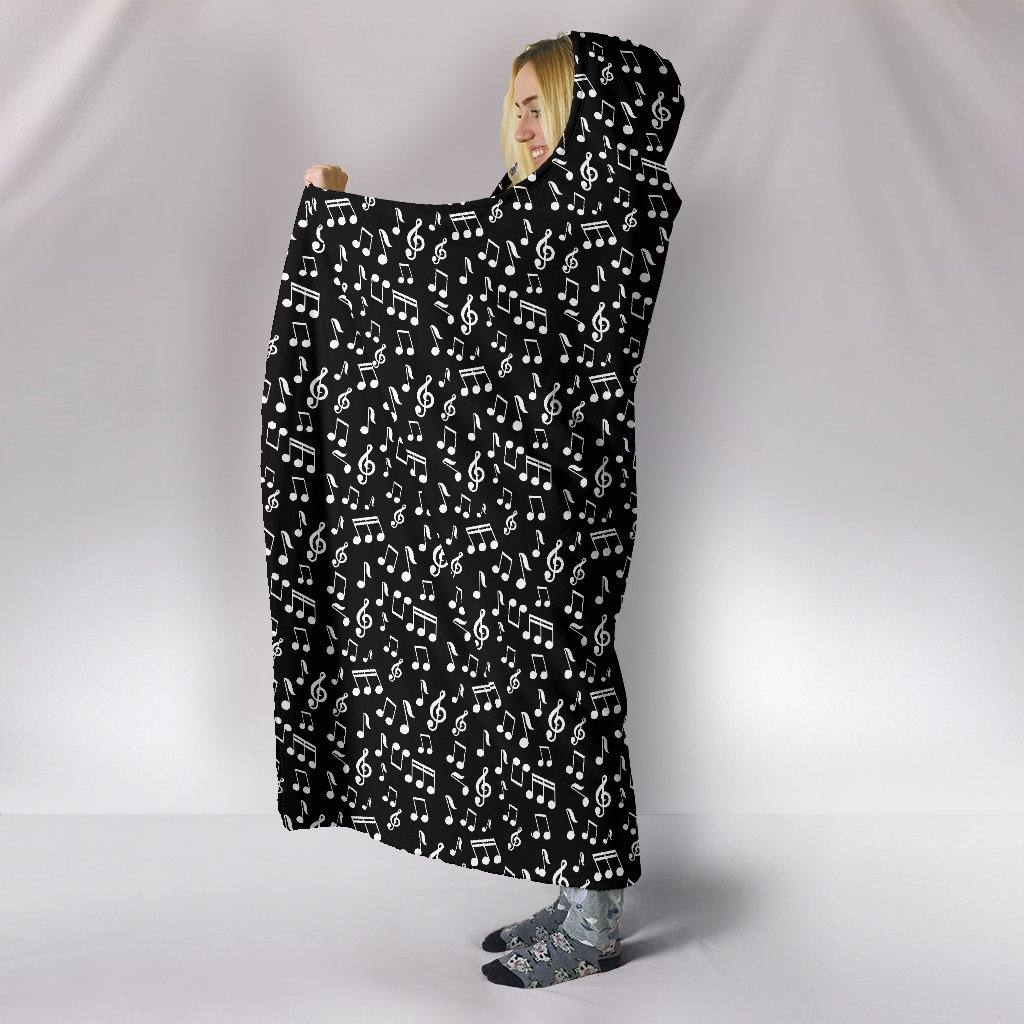 Musical Notes Hooded Blanket | Plush, Premium Sherpa | Kids, Adult | Black - Manifestie
