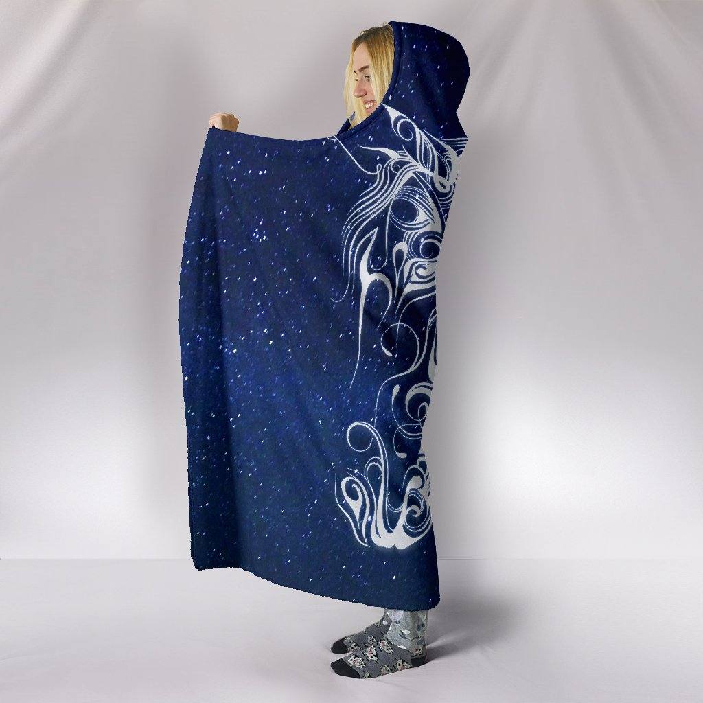 Starry Night Horse Hooded Blanket | Plush, Premium Sherpa | Kids, Adult | Blue - Manifestie